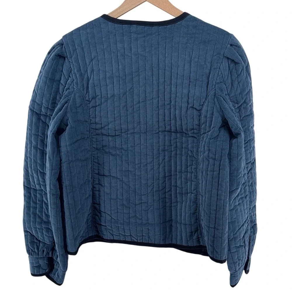 Free People Natalia Velvet Jacket Women Small Blue Quilted Puff Sleeve Boho Boxy